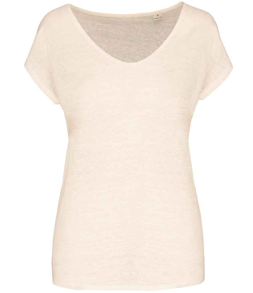 Linen V Neck T-Shirt: Womens