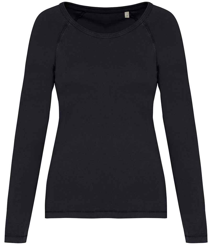 Organic Raglan Long Sleeve Washed T-Shirt: Womens