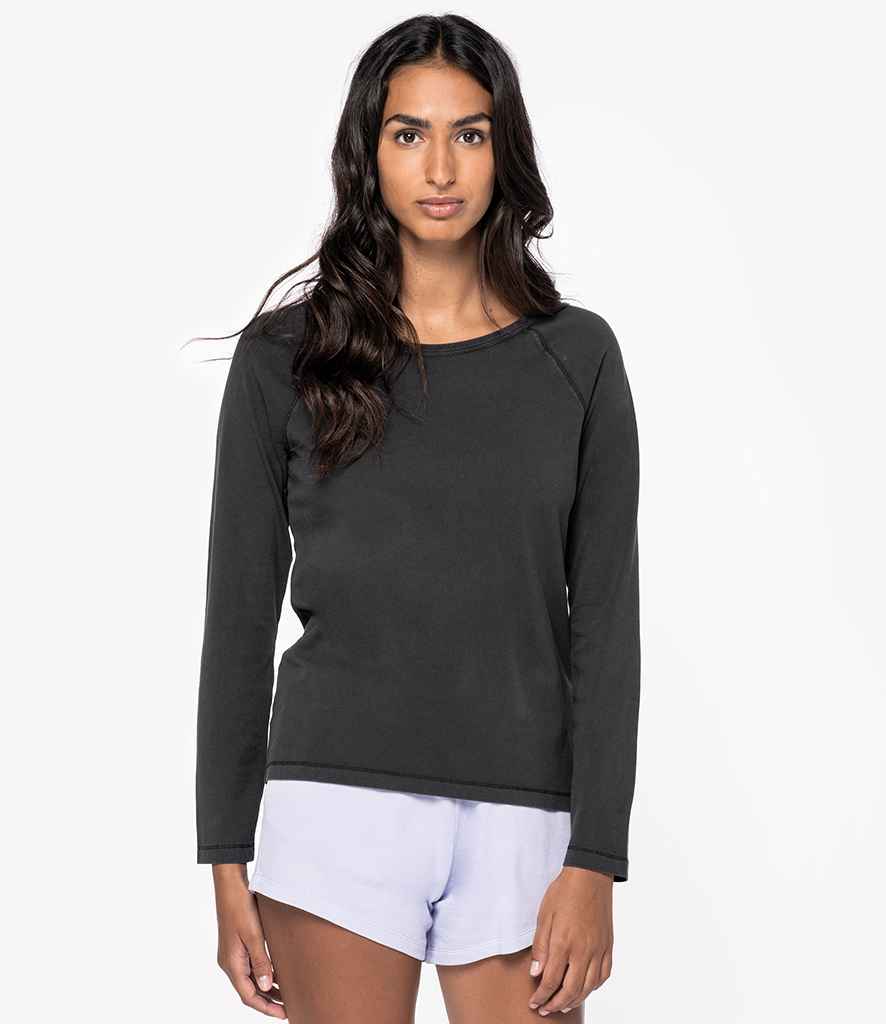Organic Raglan Long Sleeve Washed T-Shirt: Womens