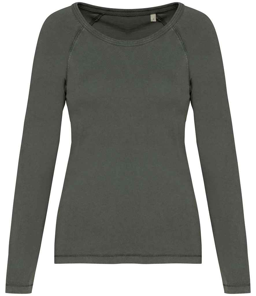 Organic Raglan Long Sleeve Washed T-Shirt: Womens