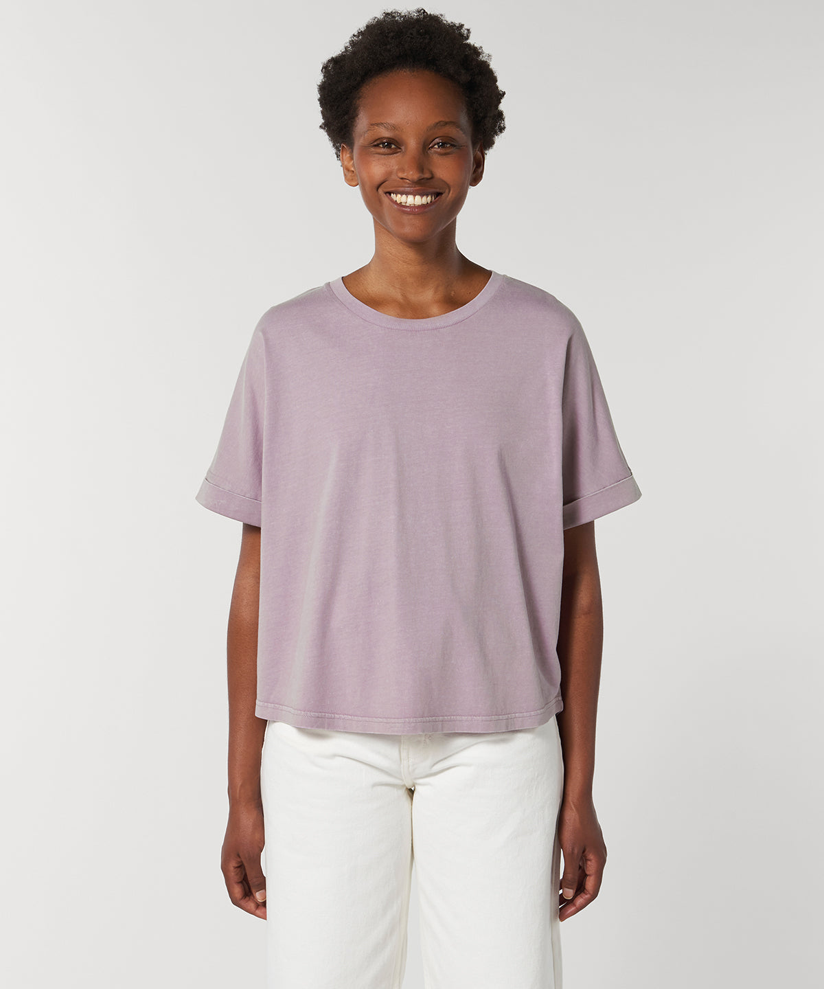 Organic Garment Dyed Roll Sleeve T-shirt: Womens